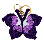 Purple Butterfly Handmade Crochet Keychain Charms, Sunflower Butterfly Heart Rose Designs, Acrylic Cotton Wool Blend, Gold-Tone Lobster Clasp, Bag Charm Accessory For Handbags