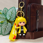 Zenitsu Keyring Attached With Purse As  Bag Charm On  Beige Background.