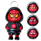 Spider-Man themed keychain with multiple views on a white background