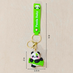 Panda keychain with green strap labeled 'Panda Baby' on a beige background