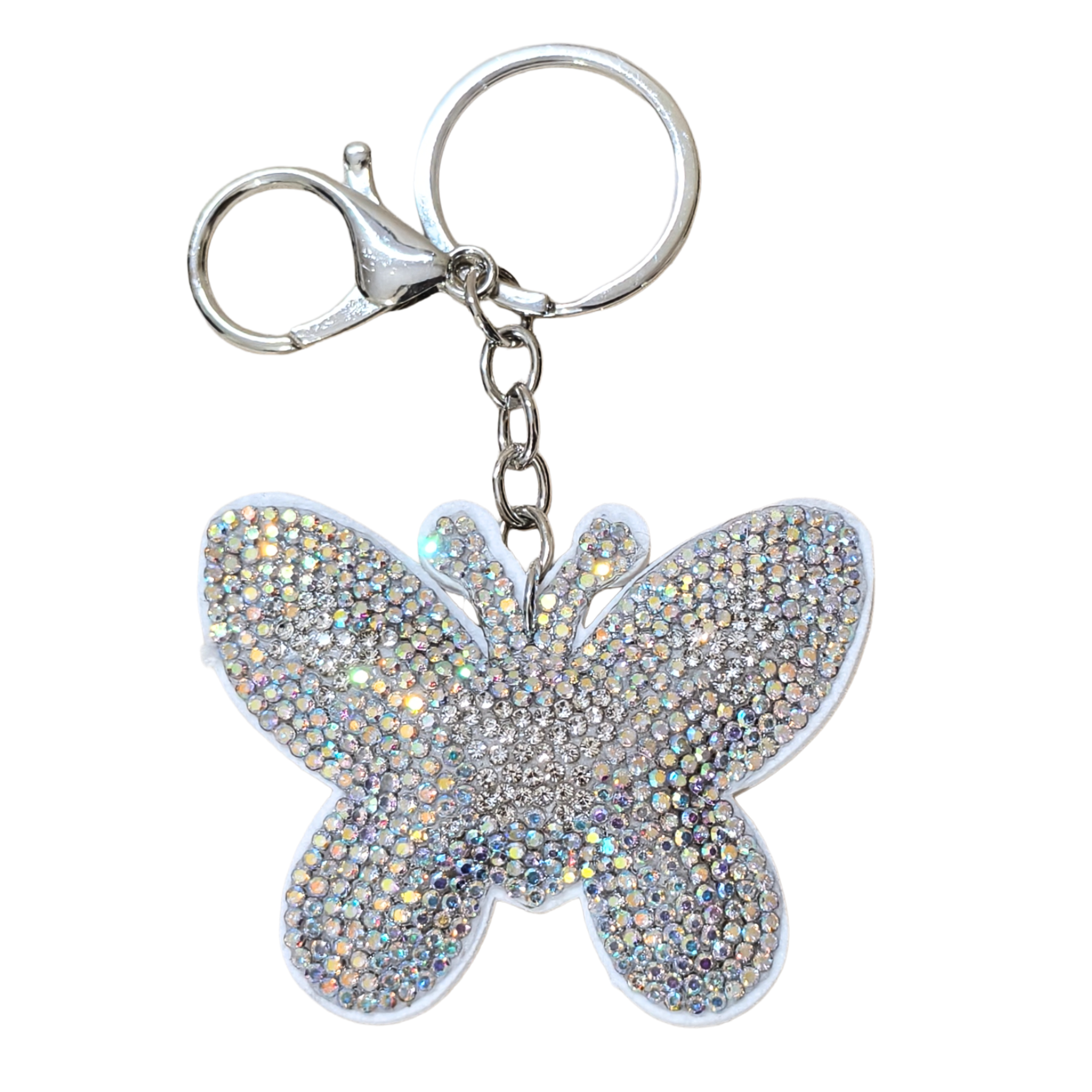 white butterfly with metal latch in front of a white background