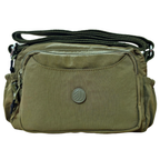 Military Green Sling Bag In Front Of White Background.