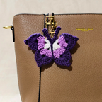 Purple Butterfly Handmade Crochet Keychain Charms, Sunflower Butterfly Heart Rose Designs, Acrylic Cotton Wool Blend, Gold-Tone Lobster Clasp, Bag Charm Accessory For Handbags