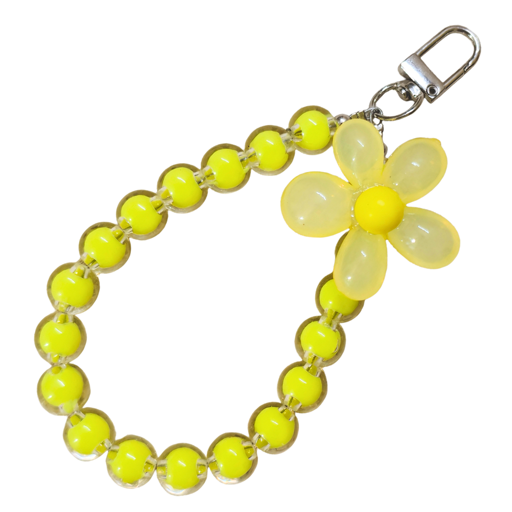 Flower Yellow Crystal Resin Phone Charm with Beaded Loop For Women and Girls, Detachable Keyring, Glossy Finish, Cute Floral and Character Style, for Handbag, Backpack or Keys