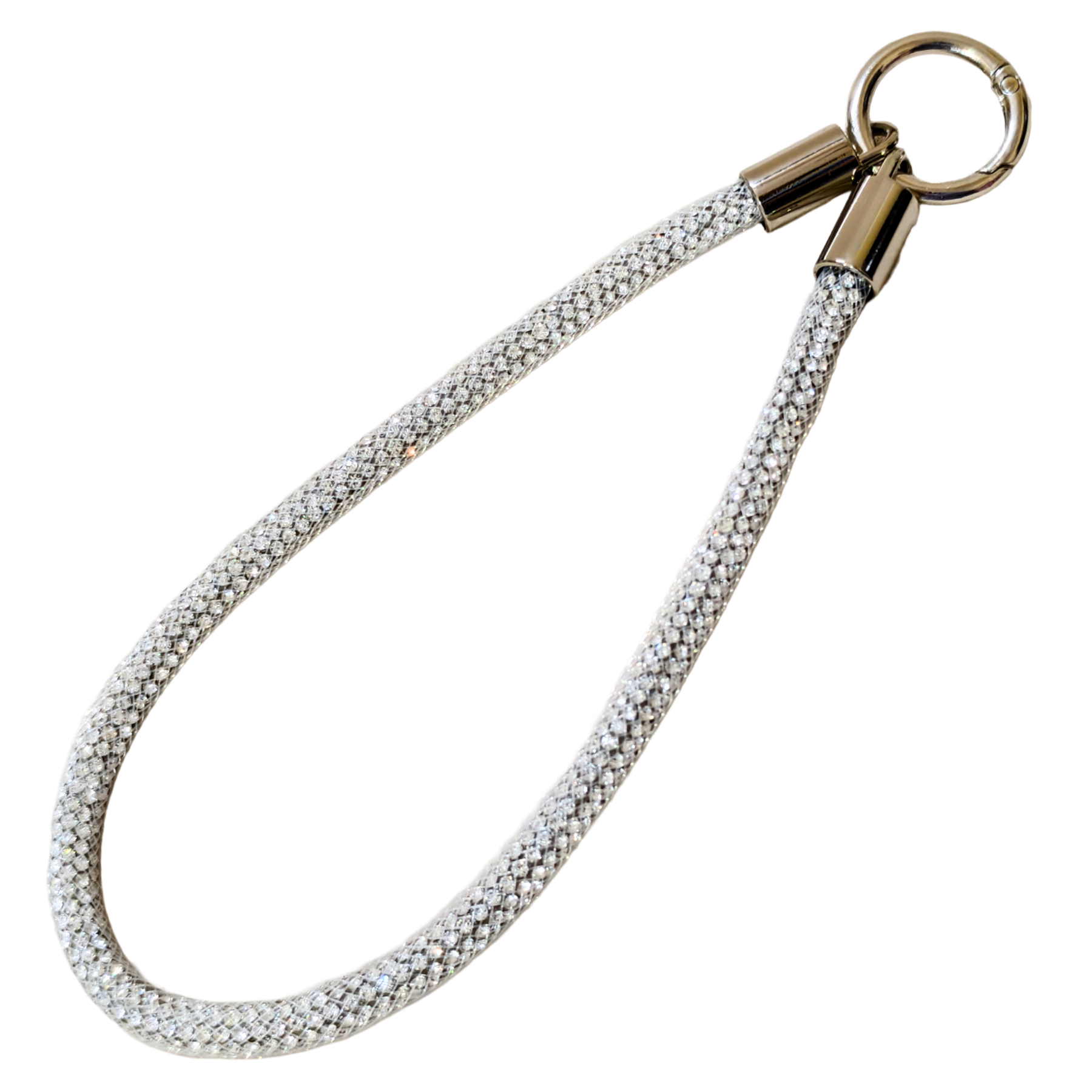 Keychain with a textured rope and gold clasp on a white background