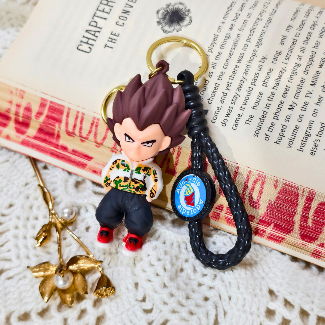 Vegeta Casual Keyring  With  Props  On Crochet Background.