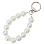 Big Pearl White Beaded Resin Phone Charm with Character Pendant, Iridescent Pearl Kawaii Style, for Phones, Bags and Keychains, Teens and Girls