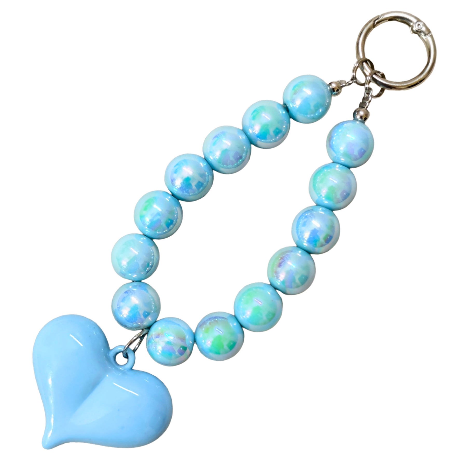Blue Heart Charm Beaded Resin Phone Charm with Character Pendant, Iridescent Pearl Kawaii Style, for Phones, Bags and Keychains, Teens and Girls
