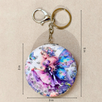 Keychain with fairy design and measurements on a beige background