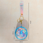 Keychain with unicorn design and measurements on a beige background