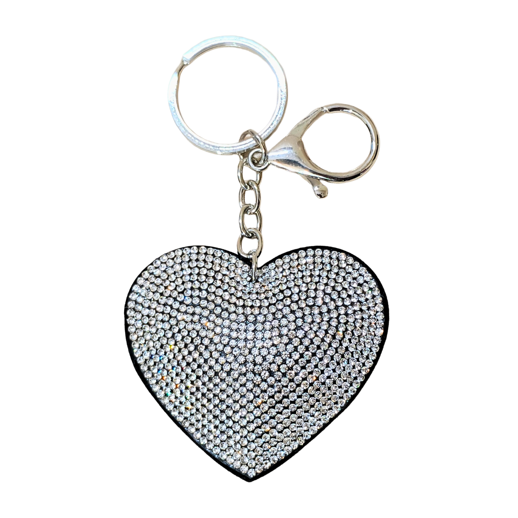 White Heart Keychain with a metal latch in front of a white background
