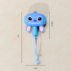 Blue cartoon character with measurements on a beige background