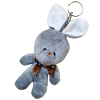 Plush mouse toy with a bow tie and keychain on a white background