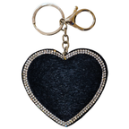 Heart-shaped keychain with rhinestone border on a white background