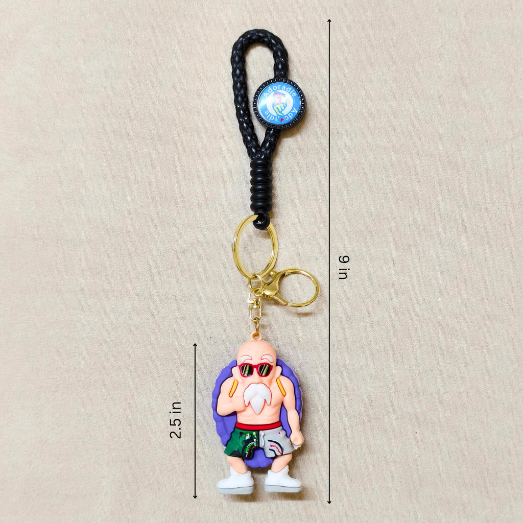 Master Roshi Keyring  With Measurements On  Beige Background.