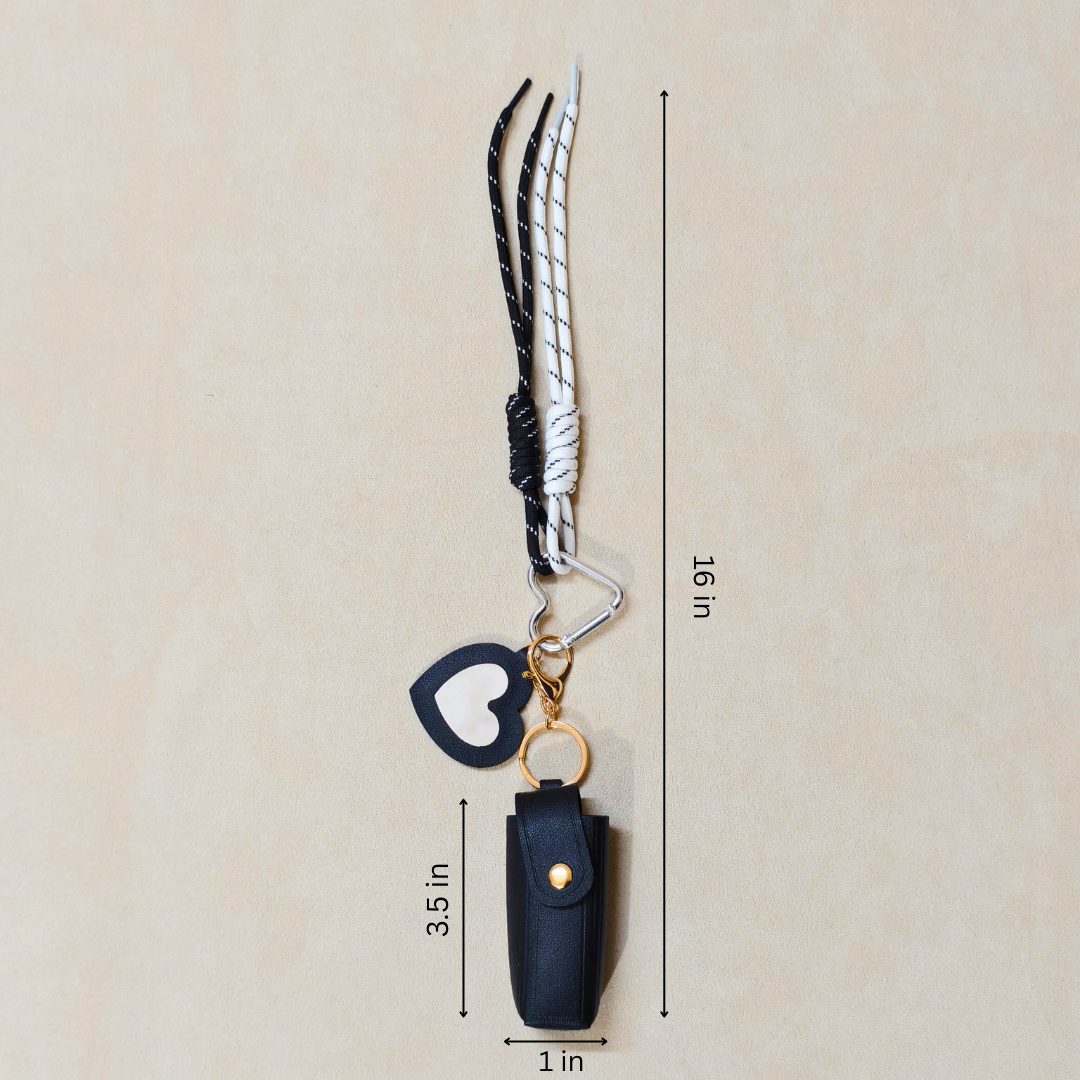 Keychain with measurements on a beige background