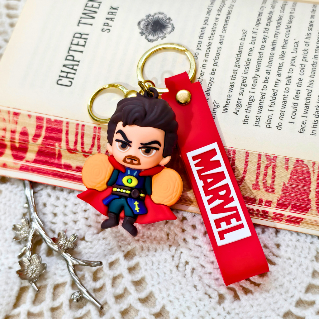 Dr Strange Keyring  With Props On  Crochet Background.