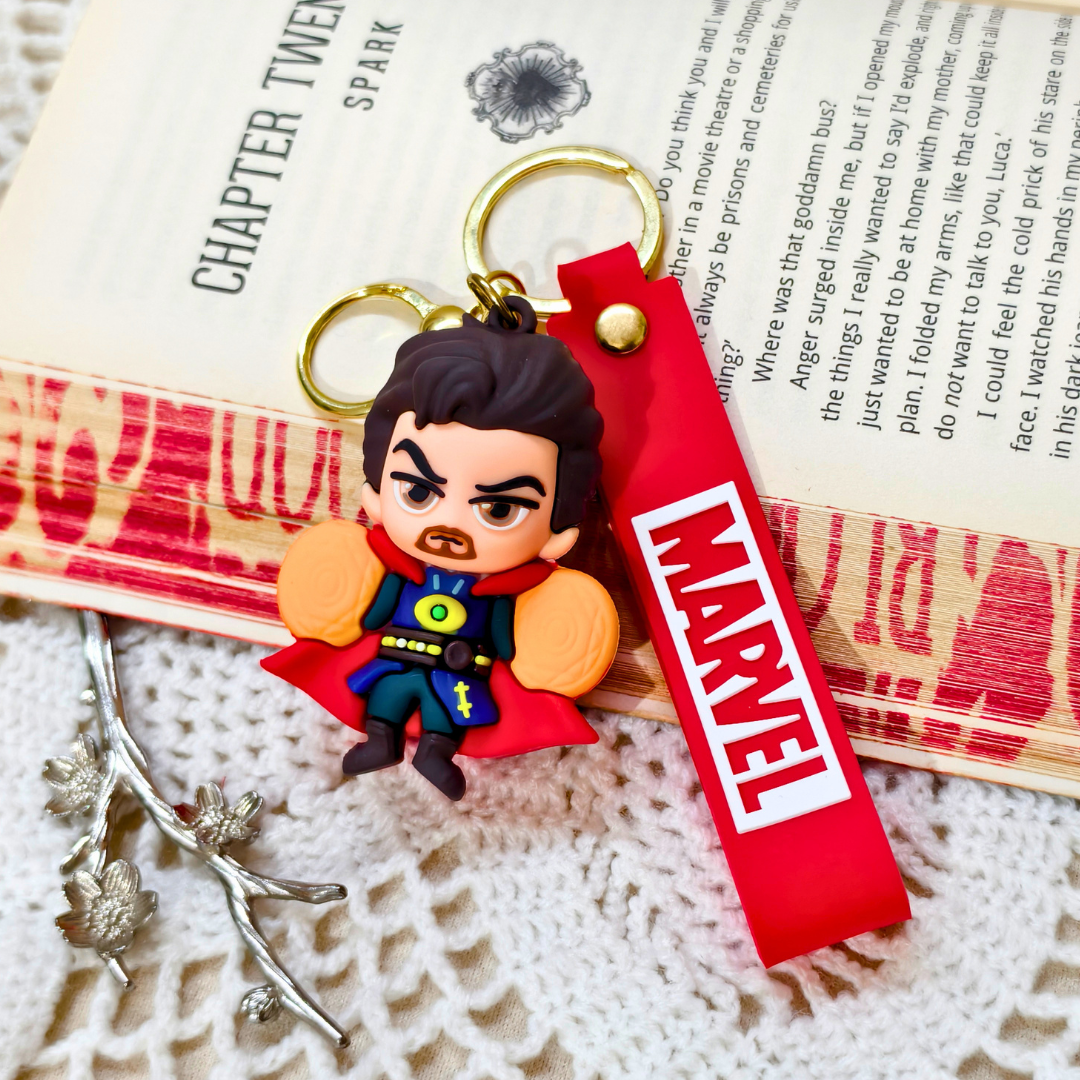 Dr Strange Keyring  With Props On  Crochet Background.