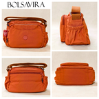 Rust Brown Sling Bag With Different Angles In Front Of Beige Background.