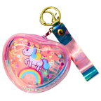 Heart-shaped keychain pouch with unicorn design on a white background