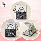 Rectangle Bag Black Pocket Mirror Showing Different Angles.