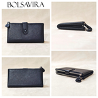 Black wallet displayed from multiple angles with BOLSAVIRA branding.