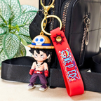 Buff Luffy Keyring Attached With Purse As Bag Charm On Beige Background.
