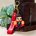Dr Strange Keyring Attached With Purse As  Bag Charm On  Beige Background.