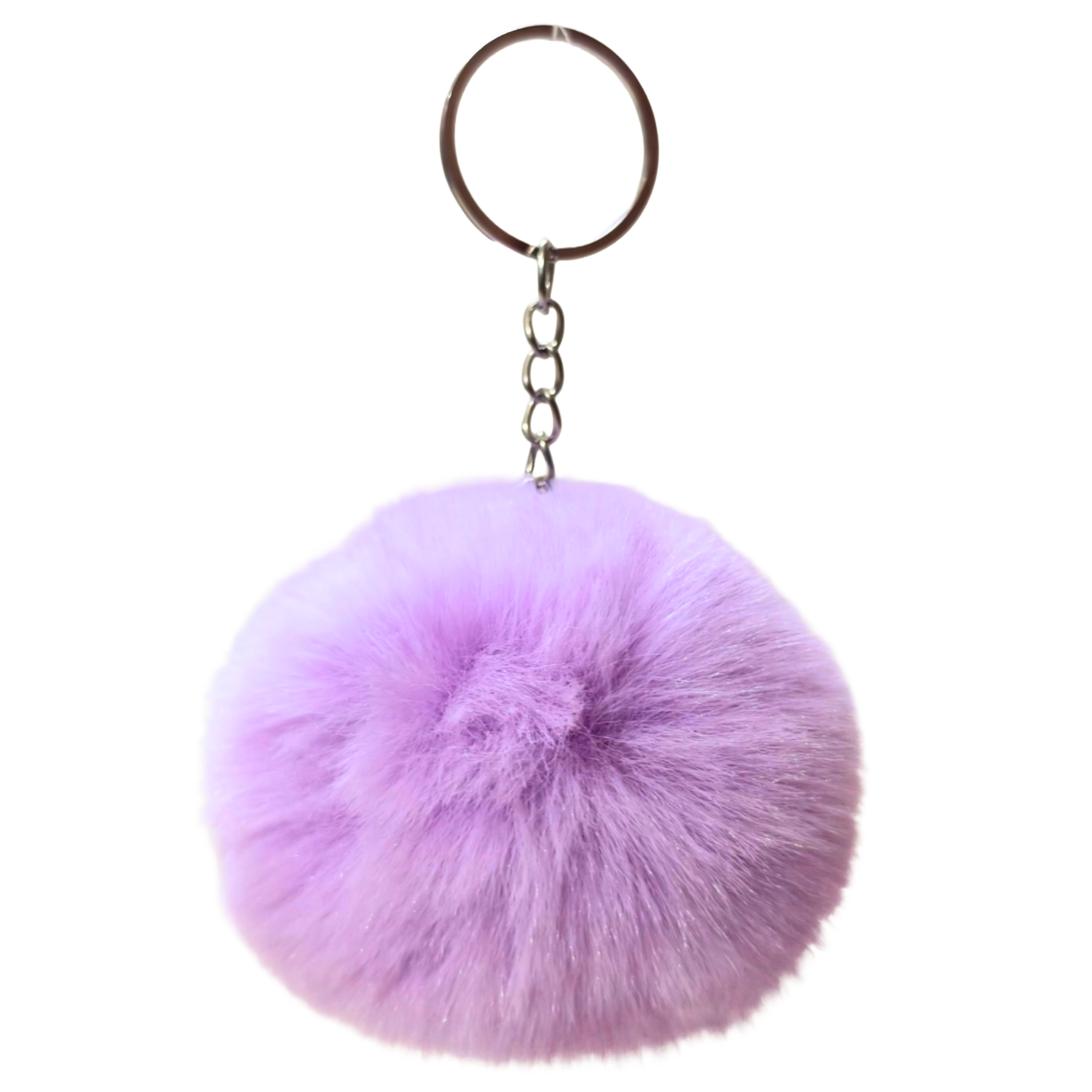 Purple fluffy keychain on a white background