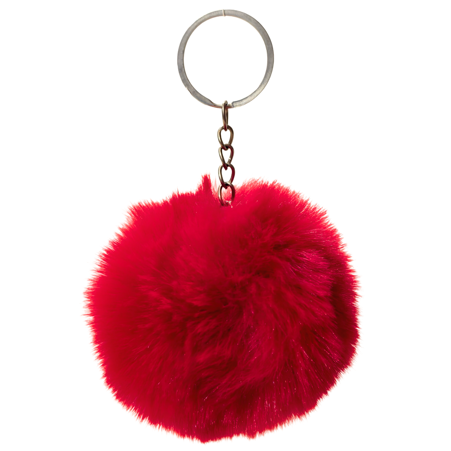 Red fluffy keychain on a white background