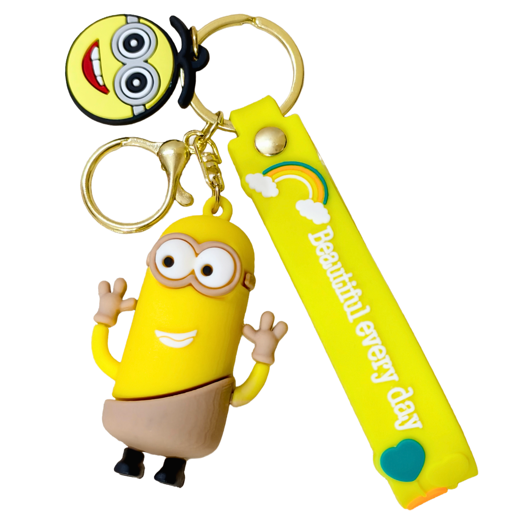 Yellow Character Minion Keychain  On White Background.