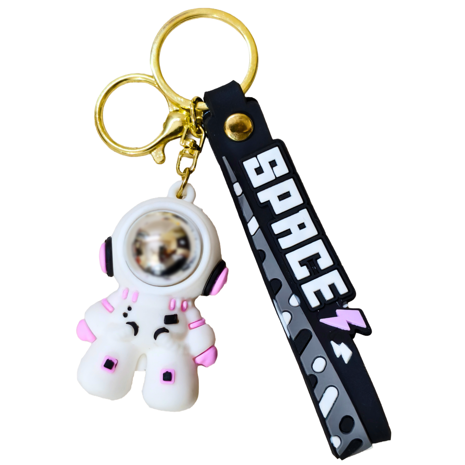 Small Astronaut Keyring On White Background.