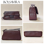 Collage of brown handbags with 'BOLSAVIRA' branding on a beige background