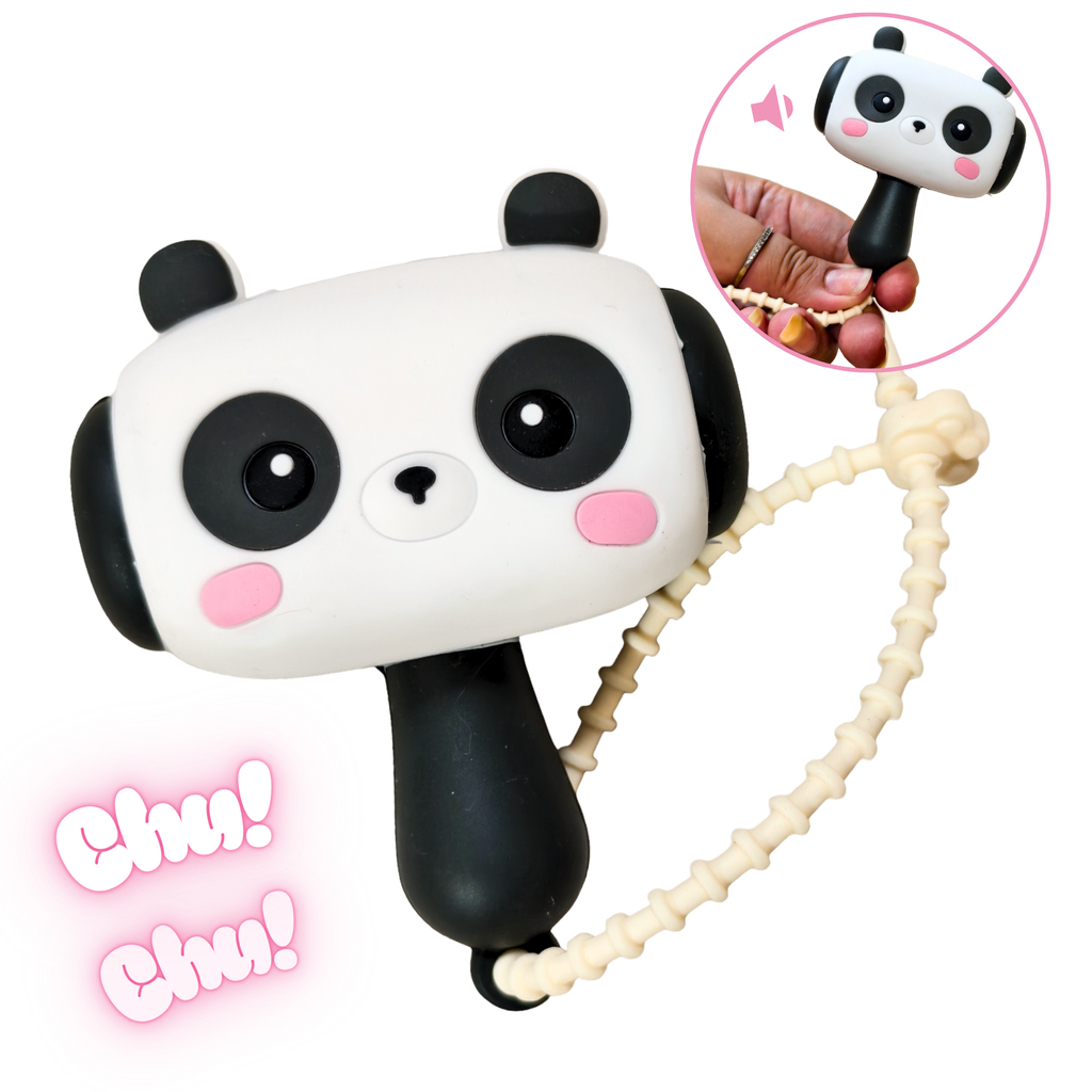 Cute panda-shaped product with a chain, on a white background