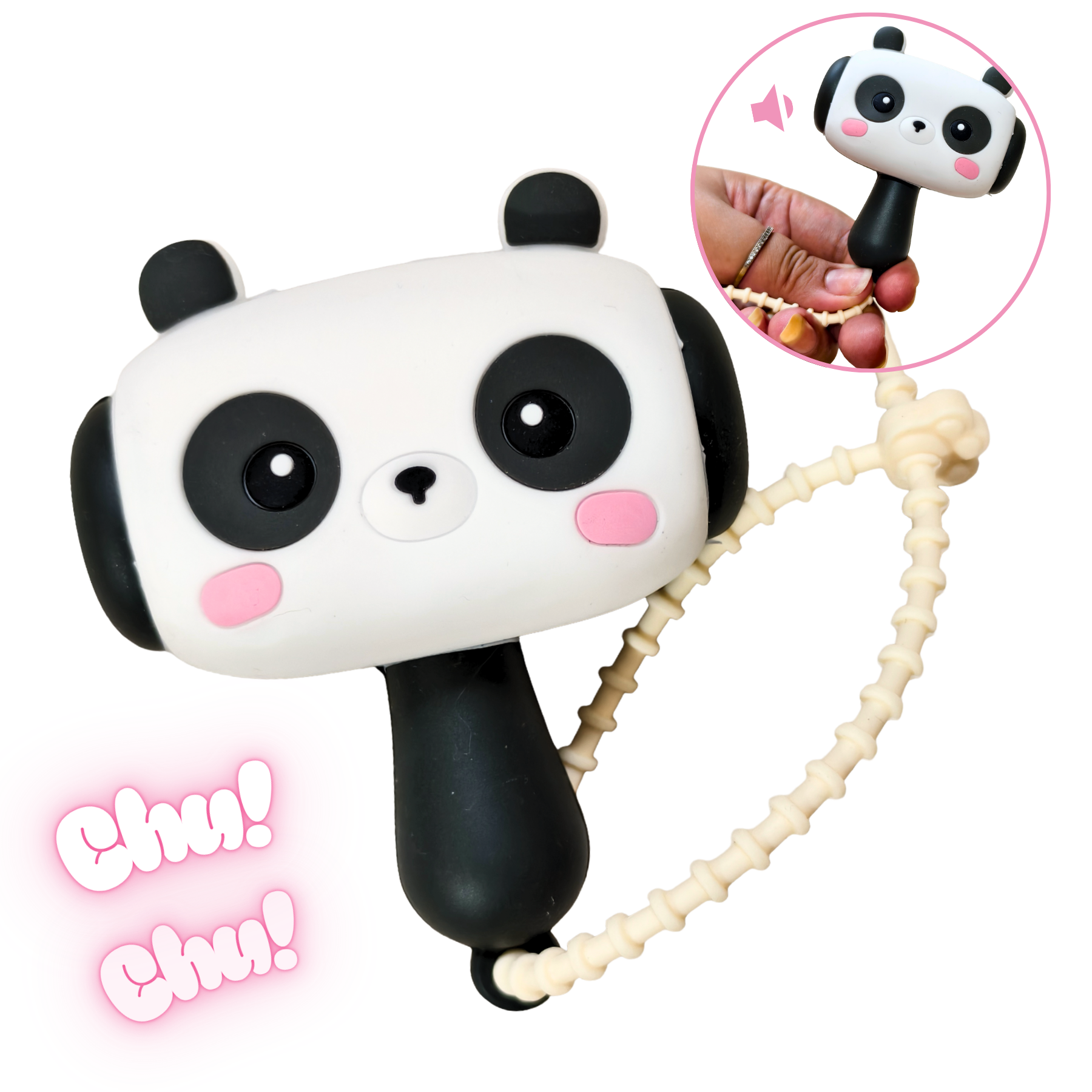 Cute panda-shaped product with a chain, on a white background