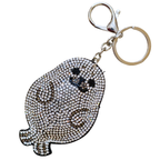 Keychain with rhinestone-encrusted ghost design on a white background