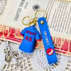 Rohit Keyring  With Props On  Crochet Background.