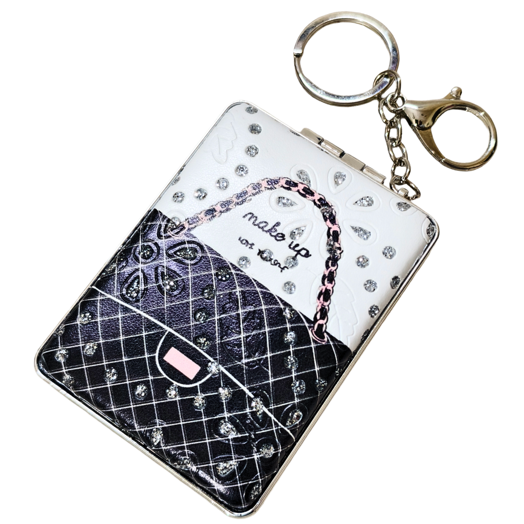 Rectangle Bag Black Pocket Mirror On White Background.