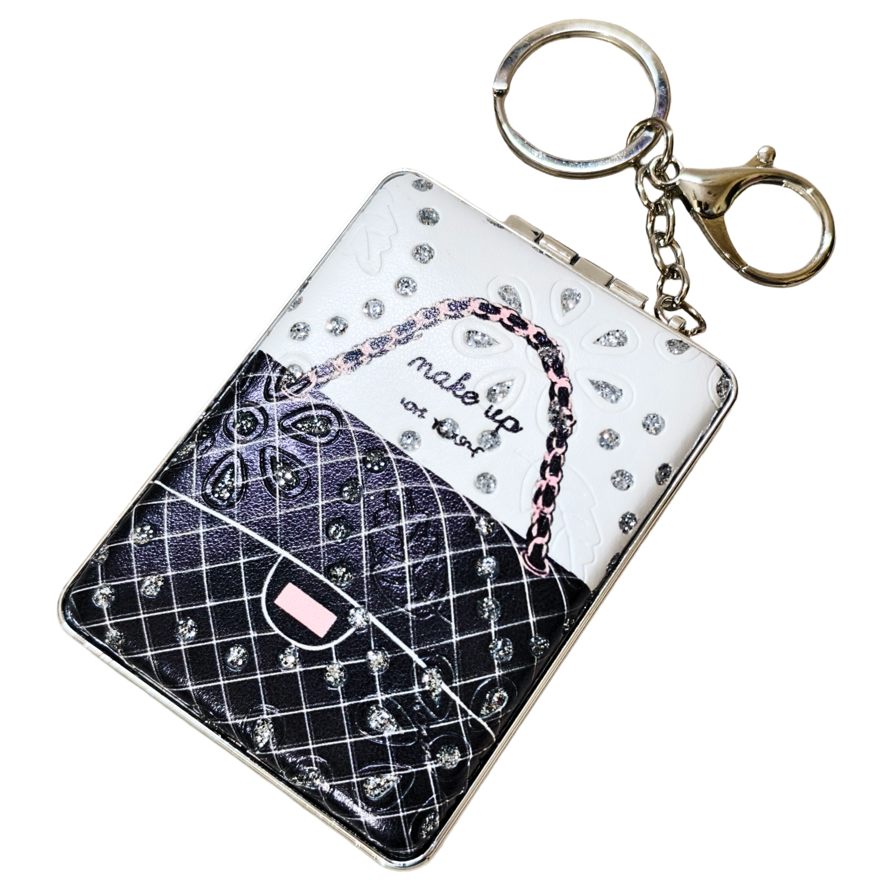 Rectangle Bag Black Pocket Mirror On White Background.