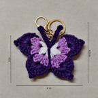 Purple Butterfly Handmade Crochet Keychain Charms, Sunflower Butterfly Heart Rose Designs, Acrylic Cotton Wool Blend, Gold-Tone Lobster Clasp, Bag Charm Accessory For Handbags