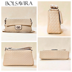 Collage of beige handbags with BOLSAVIRA branding.