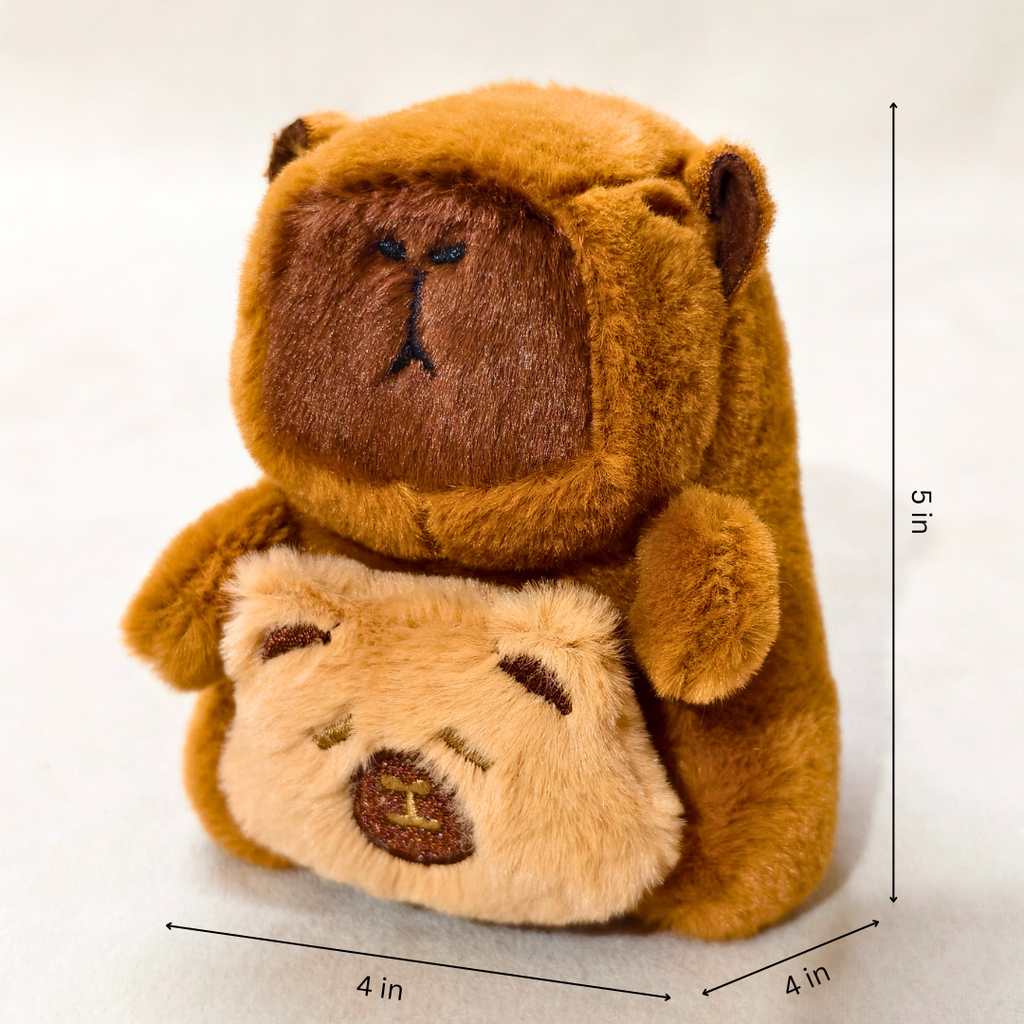 Plush toy bear with measurement indicators on a white background