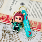 Tanjiro2 Keyring  With Props On  Crochet Background.