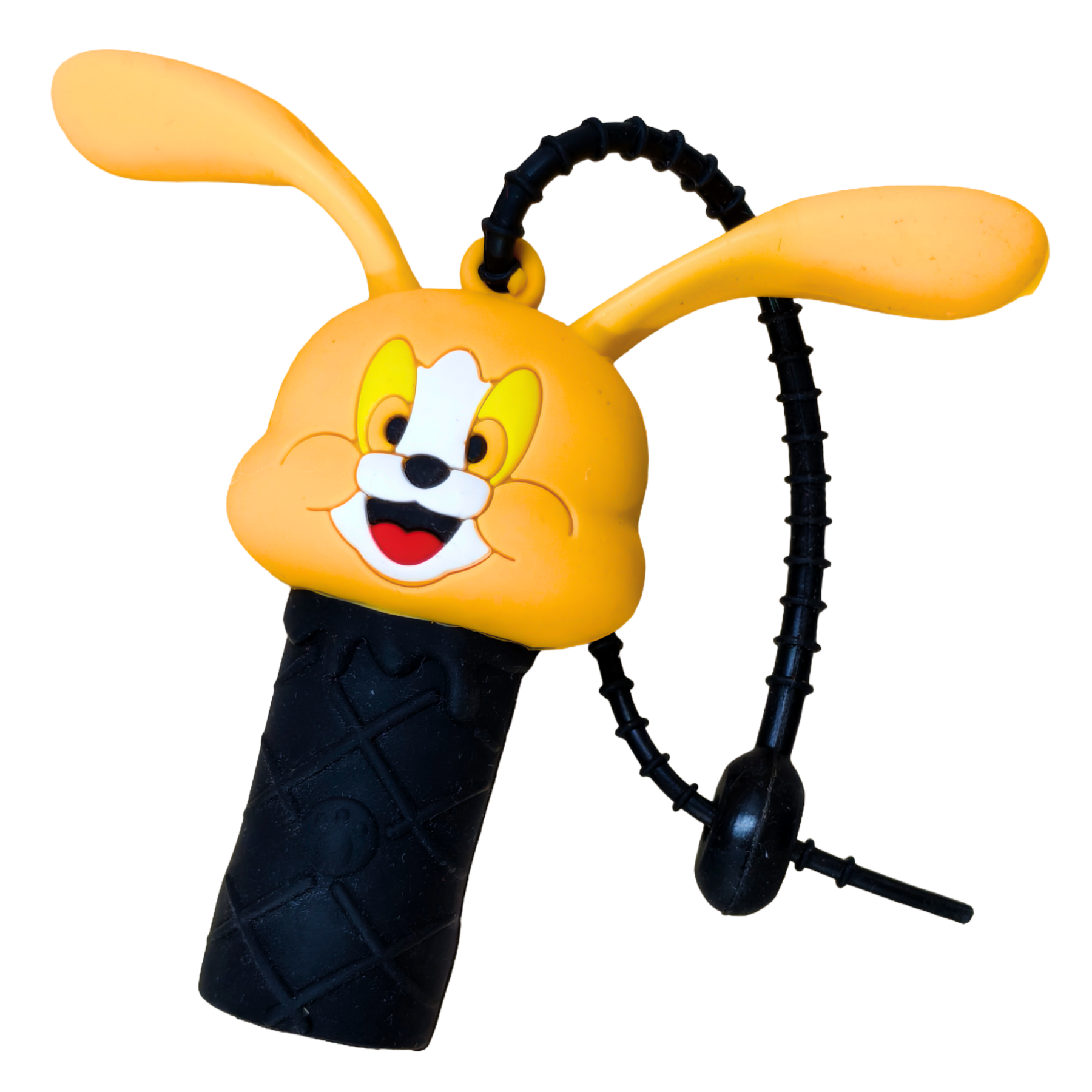 Toy with a cartoonish design featuring bunny ears and a face on a white background