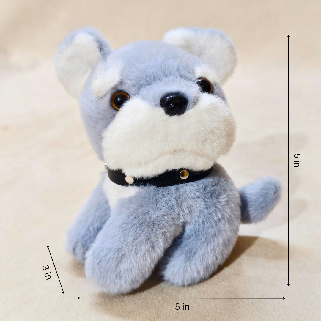 Plush toy with measurements on a beige background