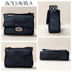 Collage of a black handbag with visible brand 'BOLSAVIRA' on a neutral background.