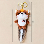 Squirrel Brown Plushie Stuffed Keychain, Soft Polyester Plush Bag Charm Toy, Squirrel, Capybara and Dog Variants, Detachable Clasp, Gold & Silver Tone Hardware
