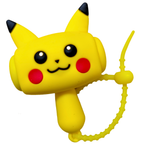 A yellow Pikachu-shaped wind-up toy with black-tipped ears, red cheeks, and a curved yellow tail, shown on a plain white background.