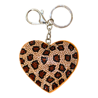Heart-shaped keychain with leopard print pattern on a white background
