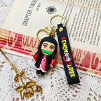 Keychain with character design on a book page
